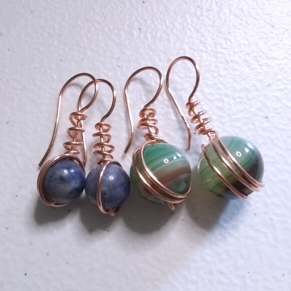 Copper Wrapped Blue Sodalite Dangle Earrings ~ Made for Jeans & Everyday Magic - Picture 12 of 13